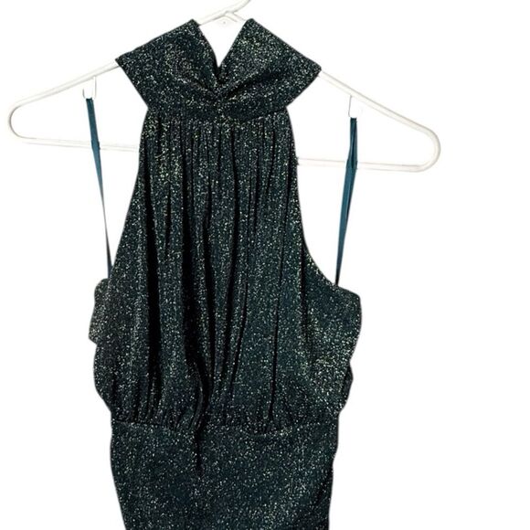 AX Paris Teal Sparkle High Neck Ruched Midi Dress size 12 - Picture 6 of 10